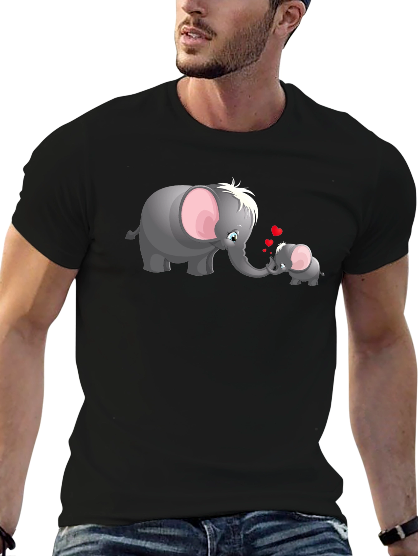 Elephant Love Graphic T-Shirt - Black