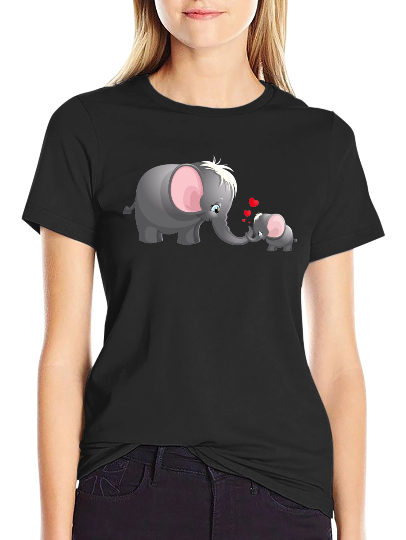 Elephant Love Graphic T-Shirt - Black