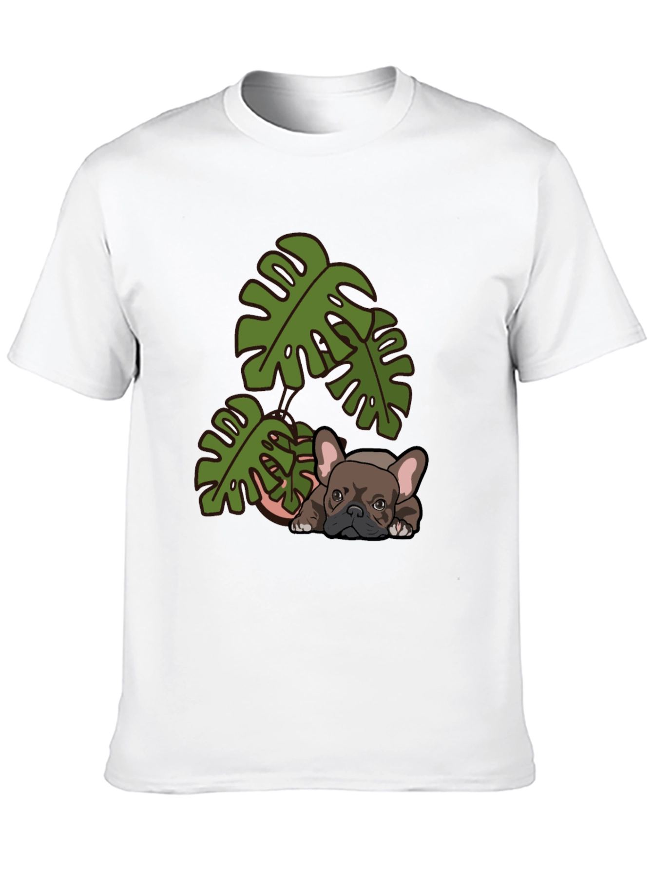 Bulldog & Monstera Leaf Graphic Tee