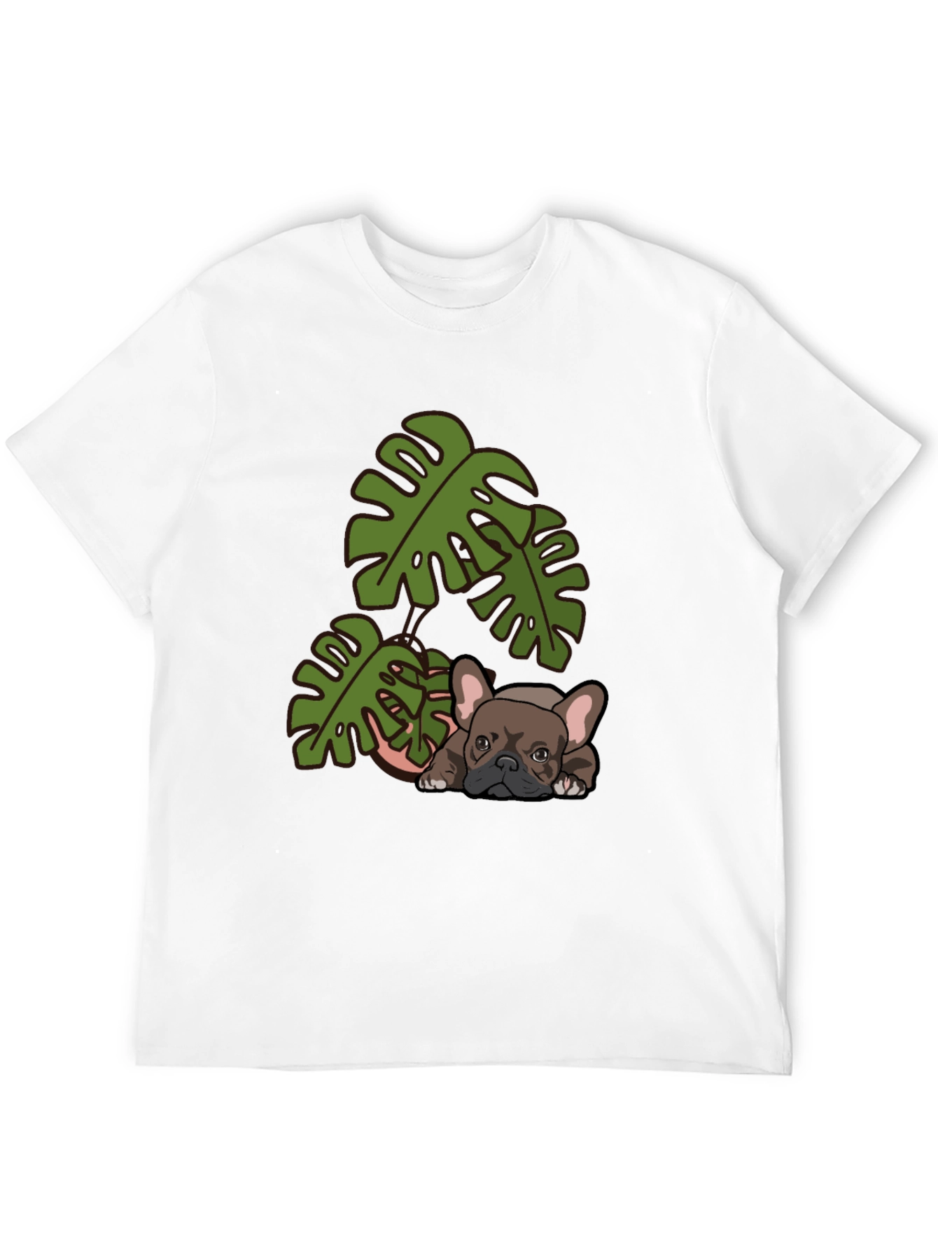 Bulldog & Monstera Leaf Graphic Tee