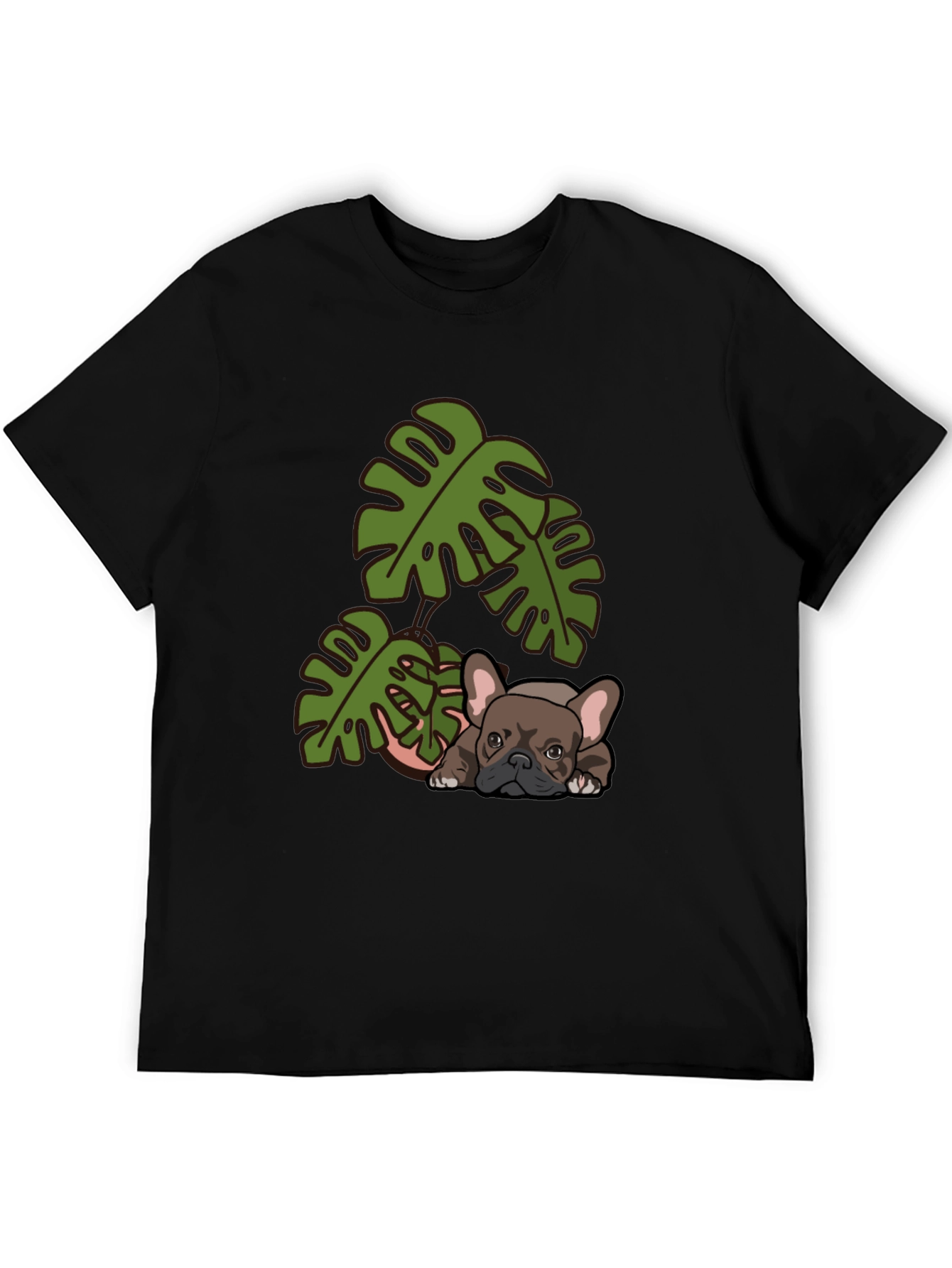Bulldog & Monstera Leaf Graphic Tee