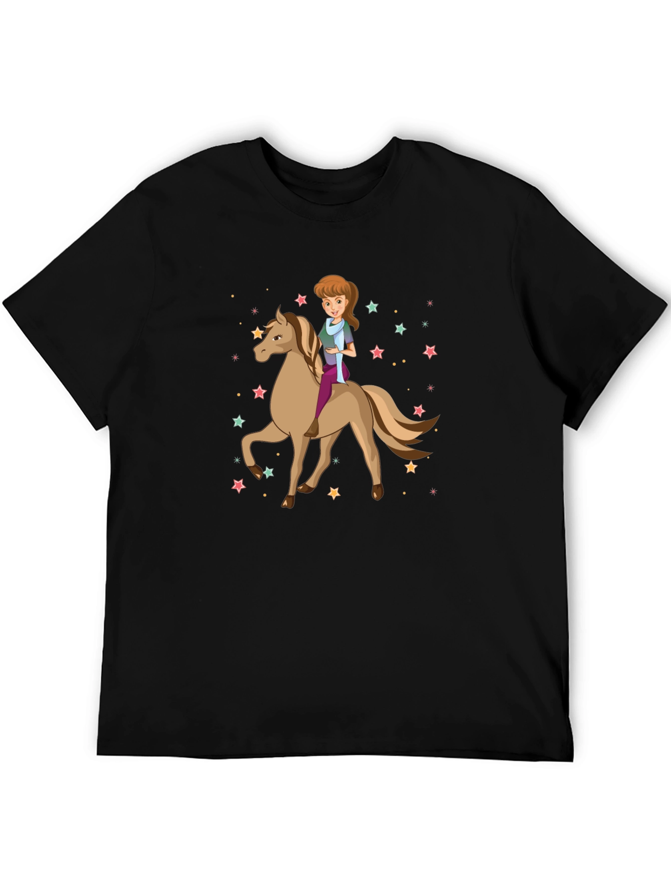 Girl Riding Horse Stars T-Shirt