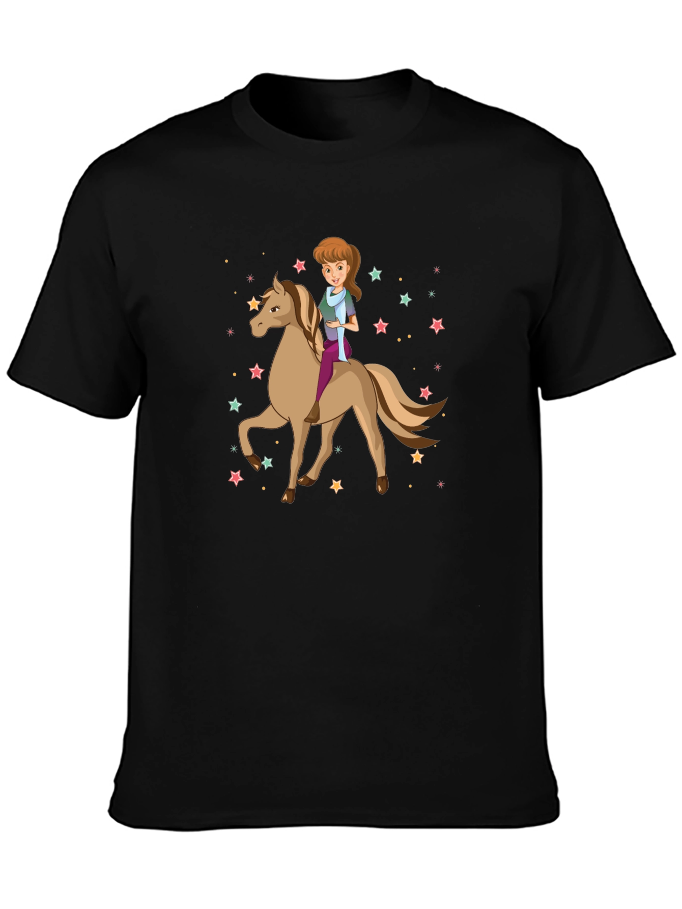 Girl Riding Horse Stars T-Shirt