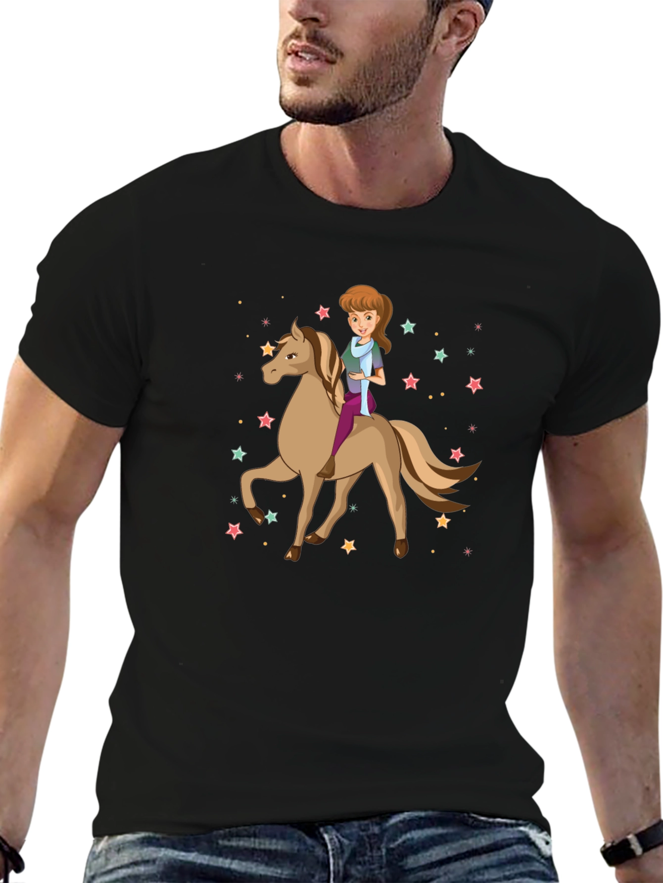 Girl Riding Horse Stars T-Shirt