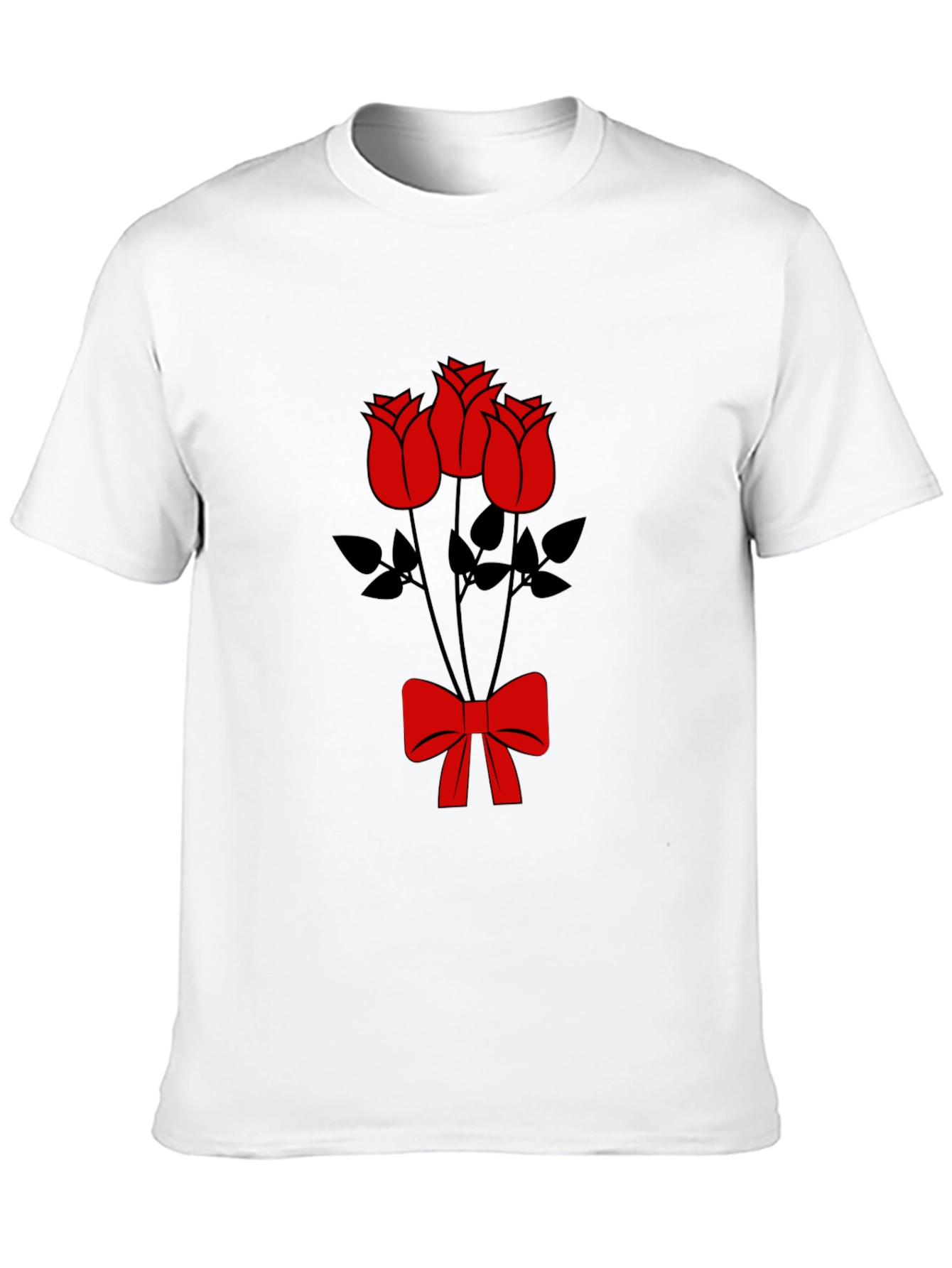 Black T-Shirt with Red Roses and Bow