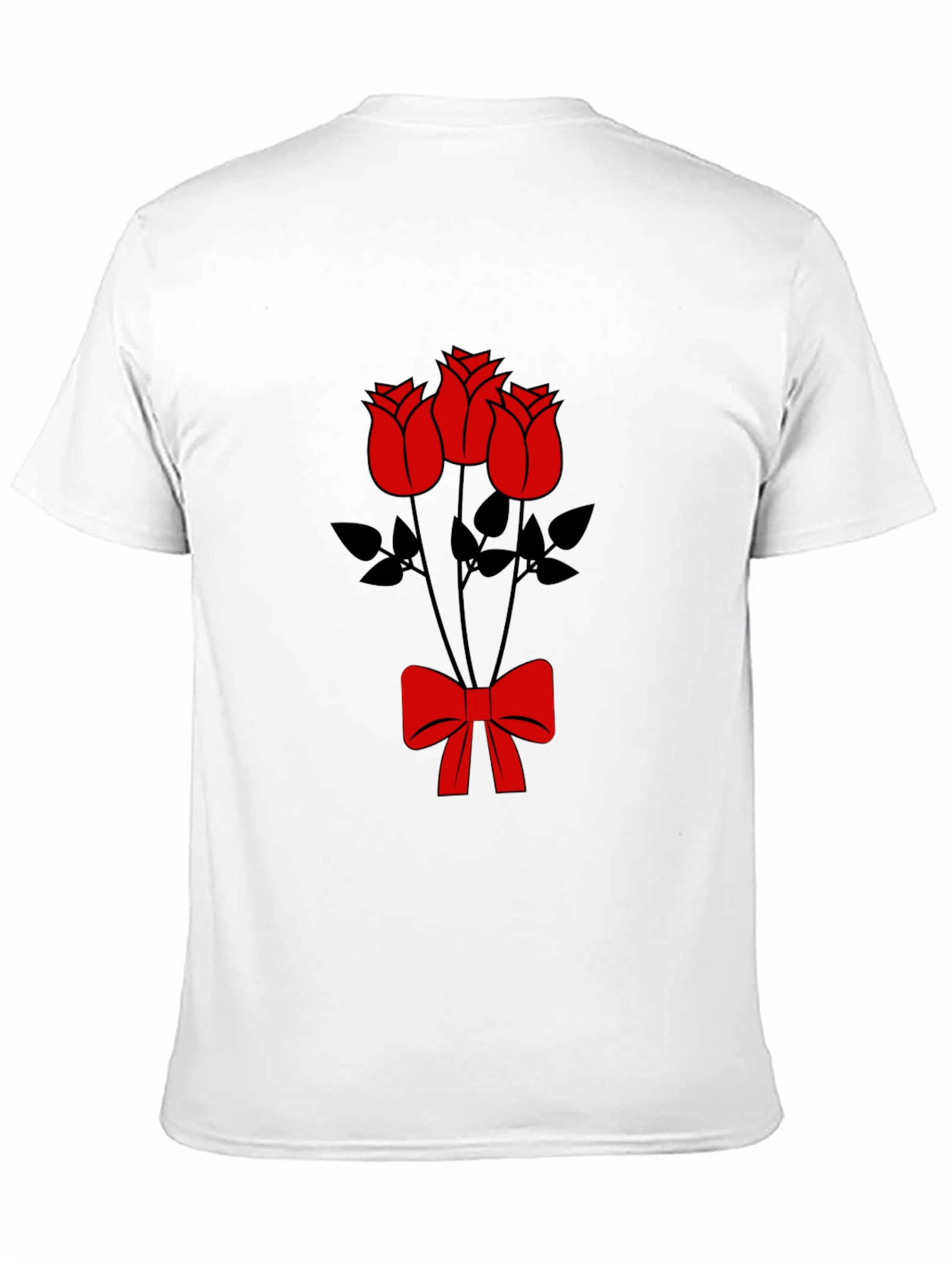 Black T-Shirt with Red Roses and Bow