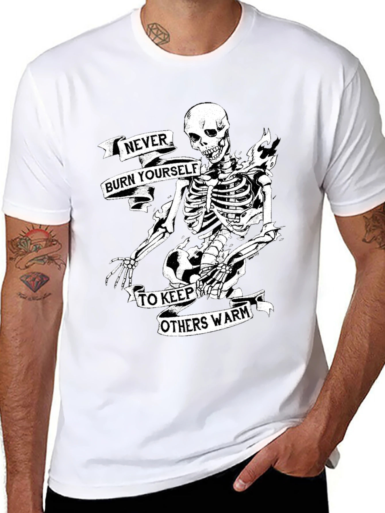 Skeleton Never Burn Yourself Graphic T-Shirt