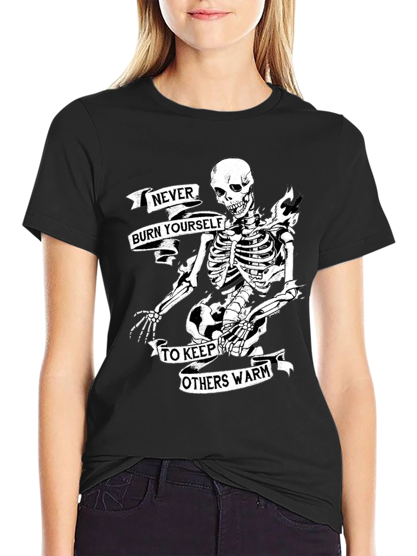 Skeleton Never Burn Yourself Graphic T-Shirt