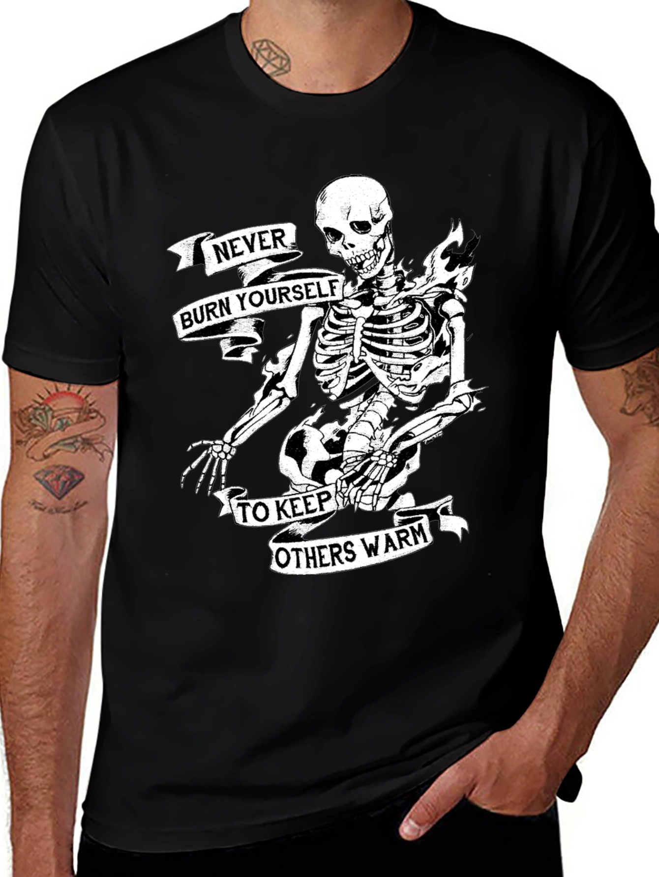 Skeleton Never Burn Yourself Graphic T-Shirt