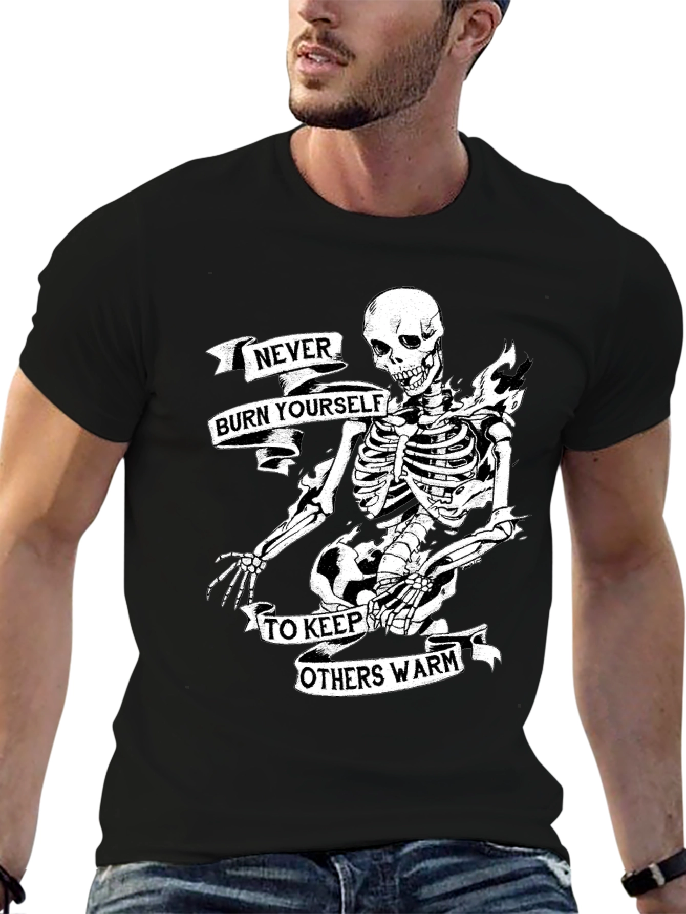 Skeleton Never Burn Yourself Graphic T-Shirt