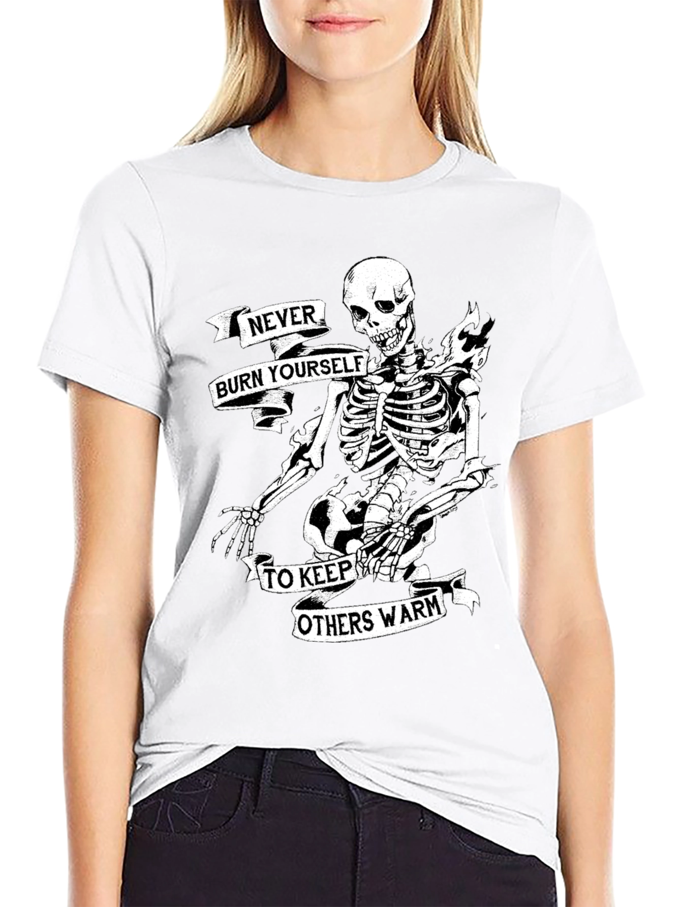 Skeleton Never Burn Yourself Graphic T-Shirt