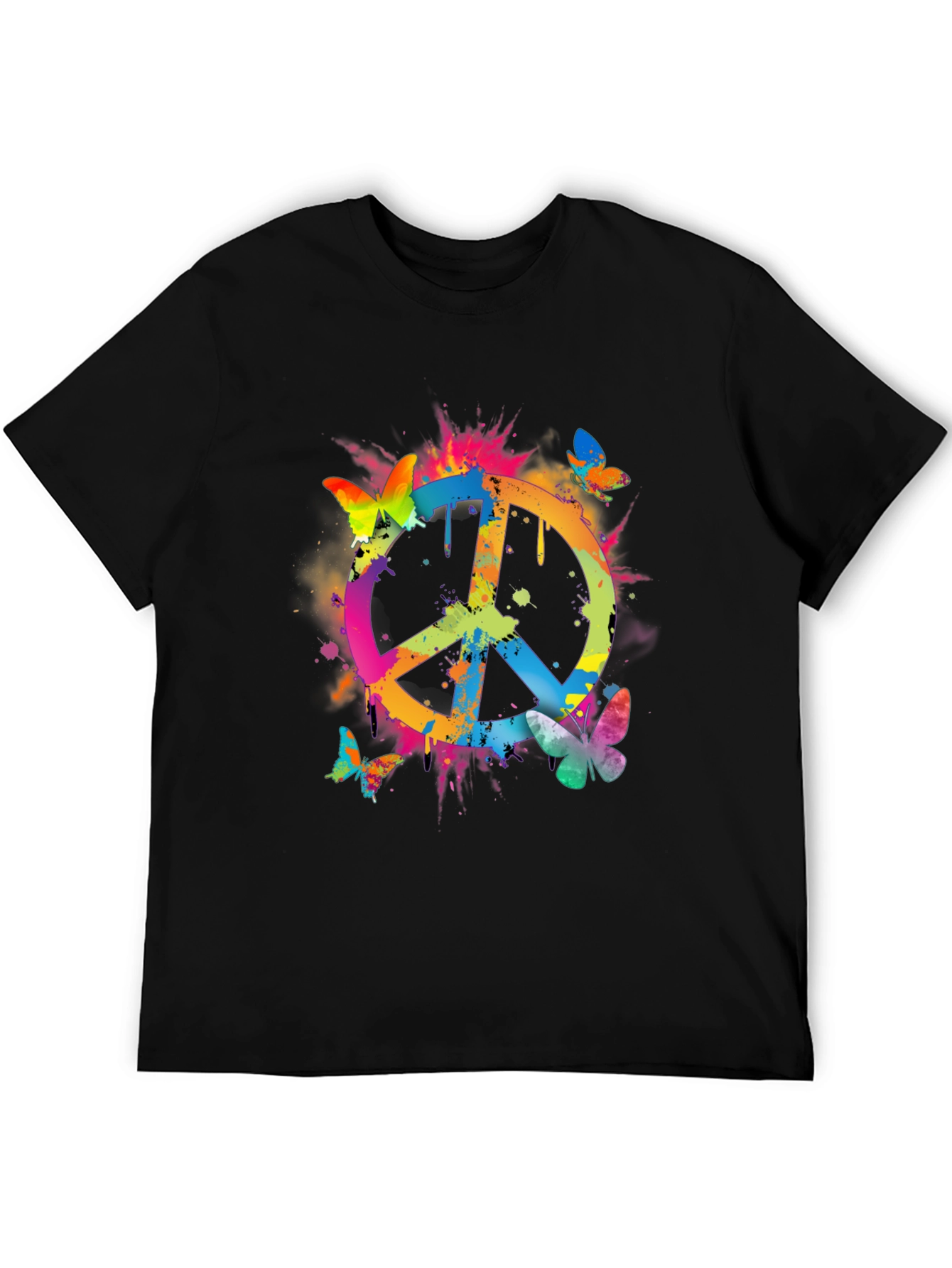 Peace Sign Butterfly Graphic Tee - Black