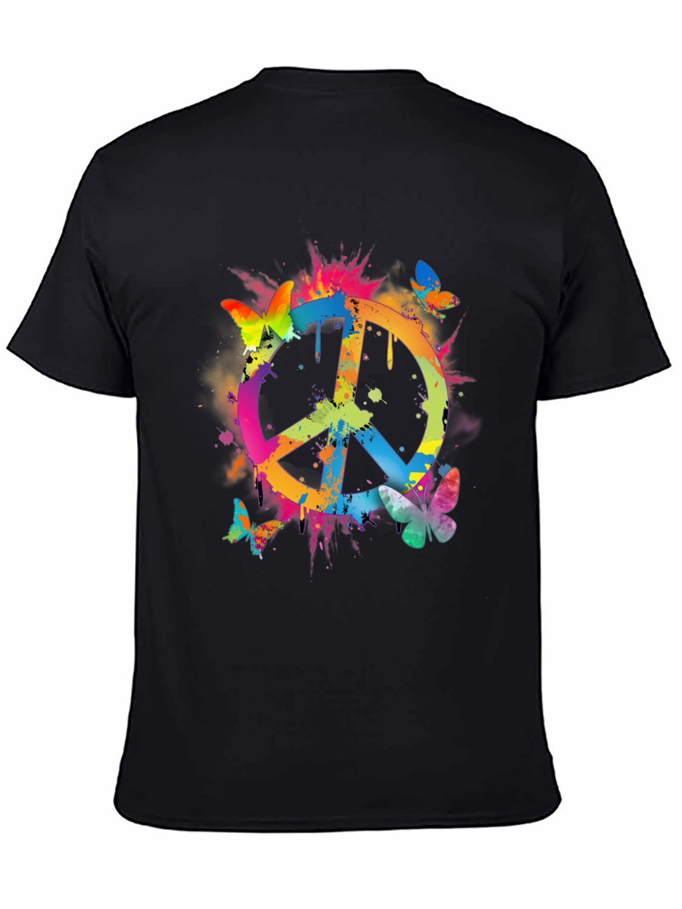 Peace Sign Butterfly Graphic Tee - Black
