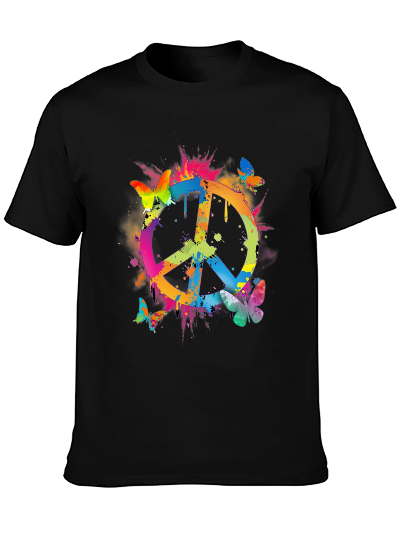 Peace Sign Butterfly Graphic Tee - Black