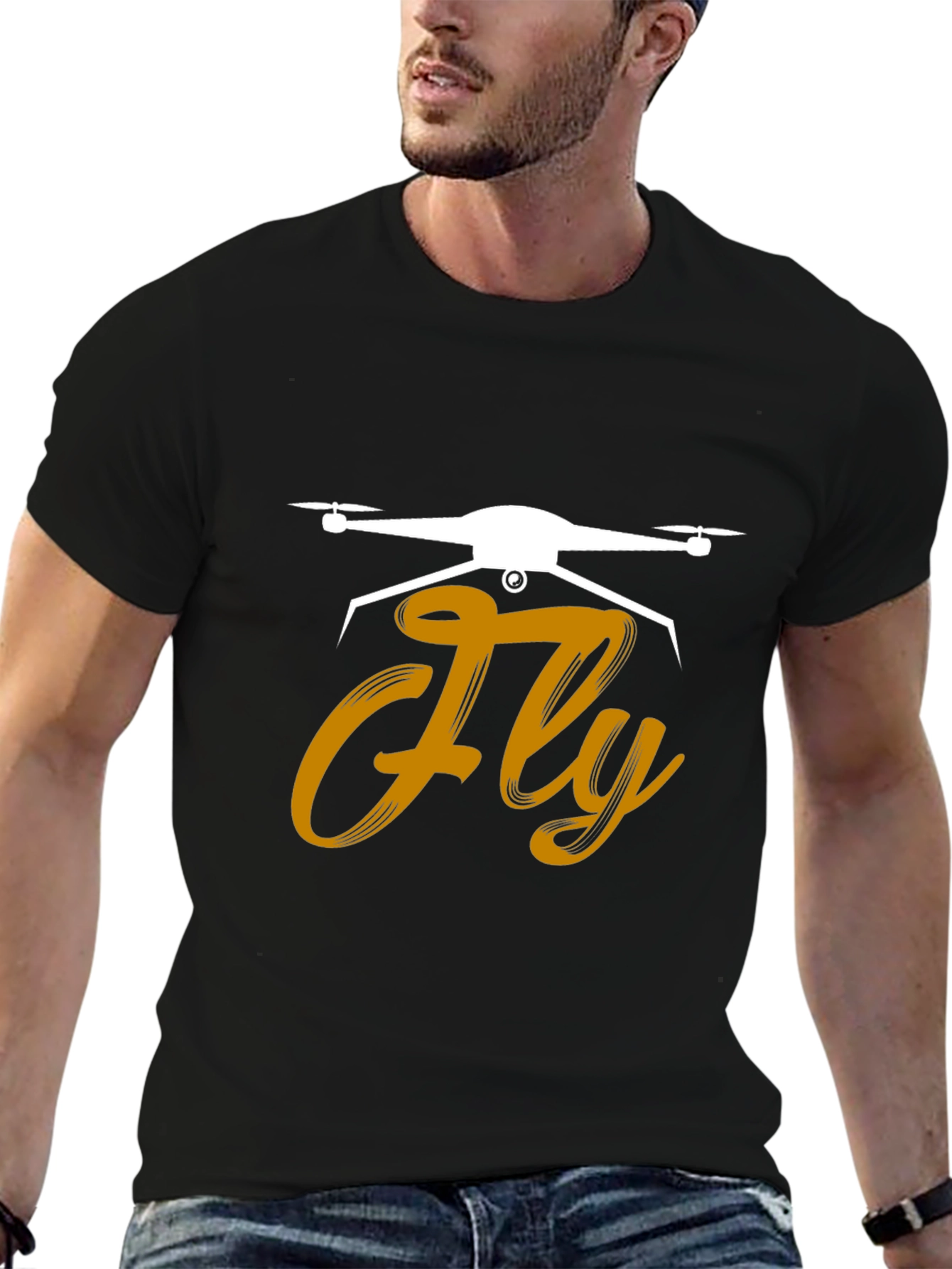 Fly Drone Graphic Tee - Black Cotton T-Shirt