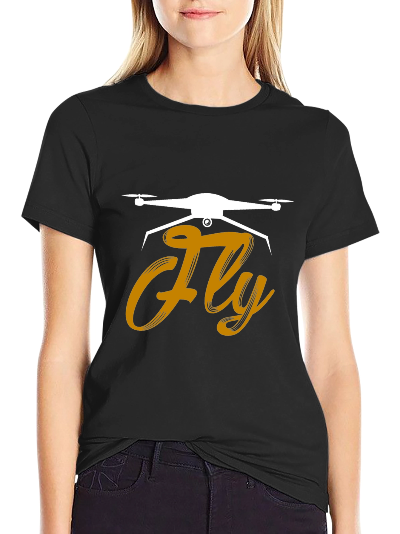 Fly Drone Graphic Tee - Black Cotton T-Shirt