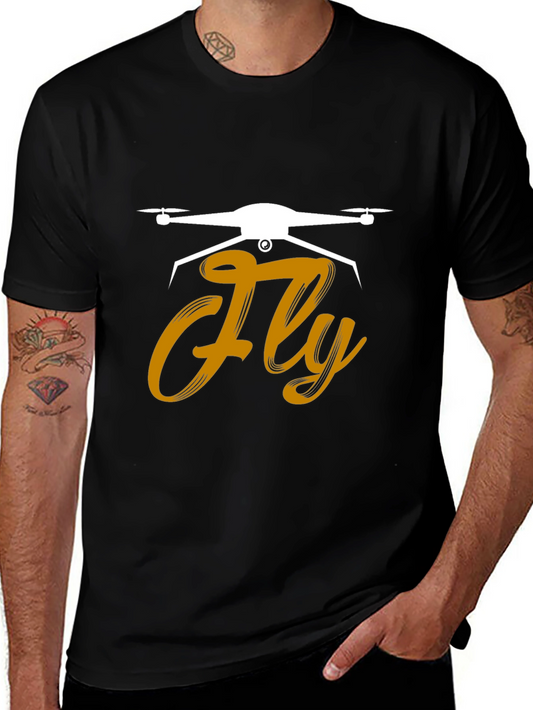 Fly Drone Graphic Tee - Black Cotton T-Shirt