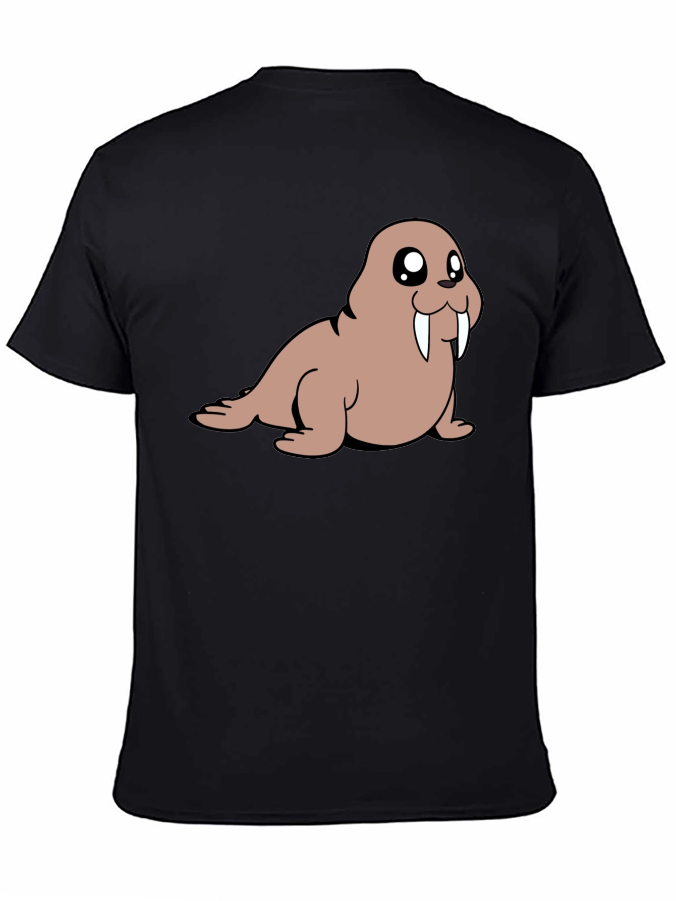 Cartoon Walrus T-Shirt - Black Cotton Tee
