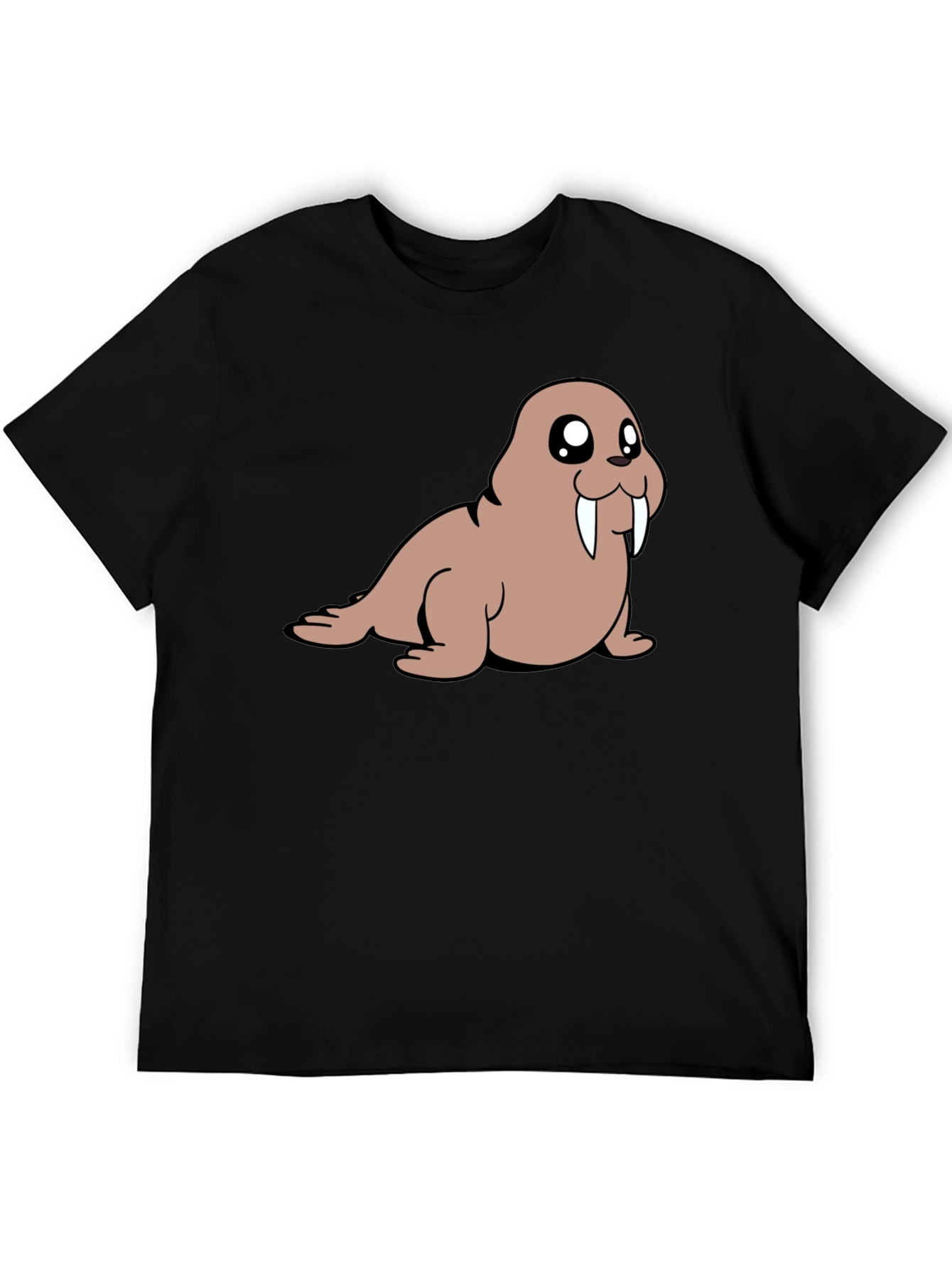 Cartoon Walrus T-Shirt - Black Cotton Tee