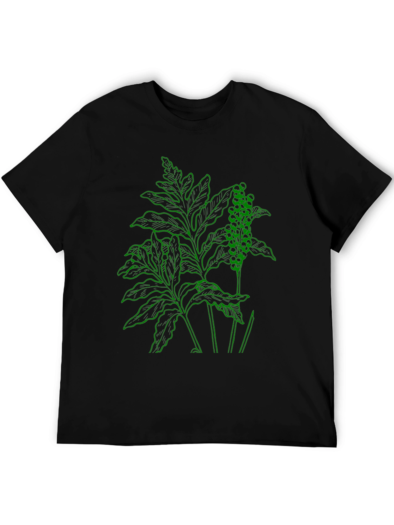 Botanical Green Graphic Black T-Shirt