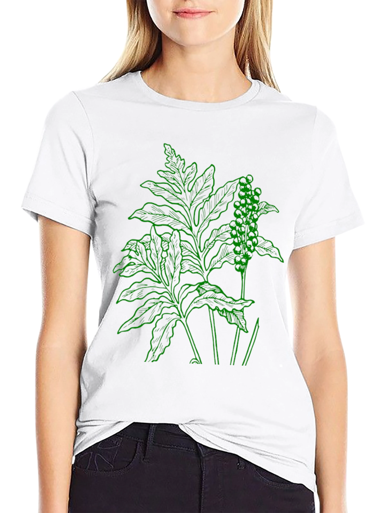 Botanical Green Graphic Black T-Shirt
