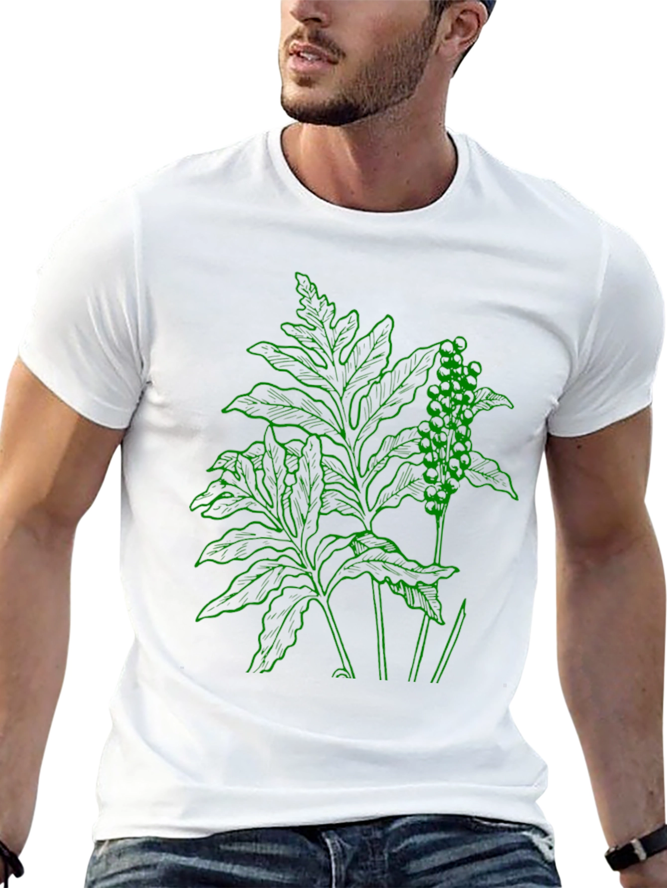 Botanical Green Graphic Black T-Shirt