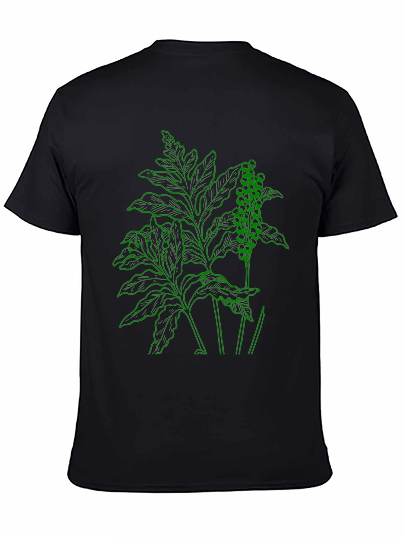 Botanical Green Graphic Black T-Shirt