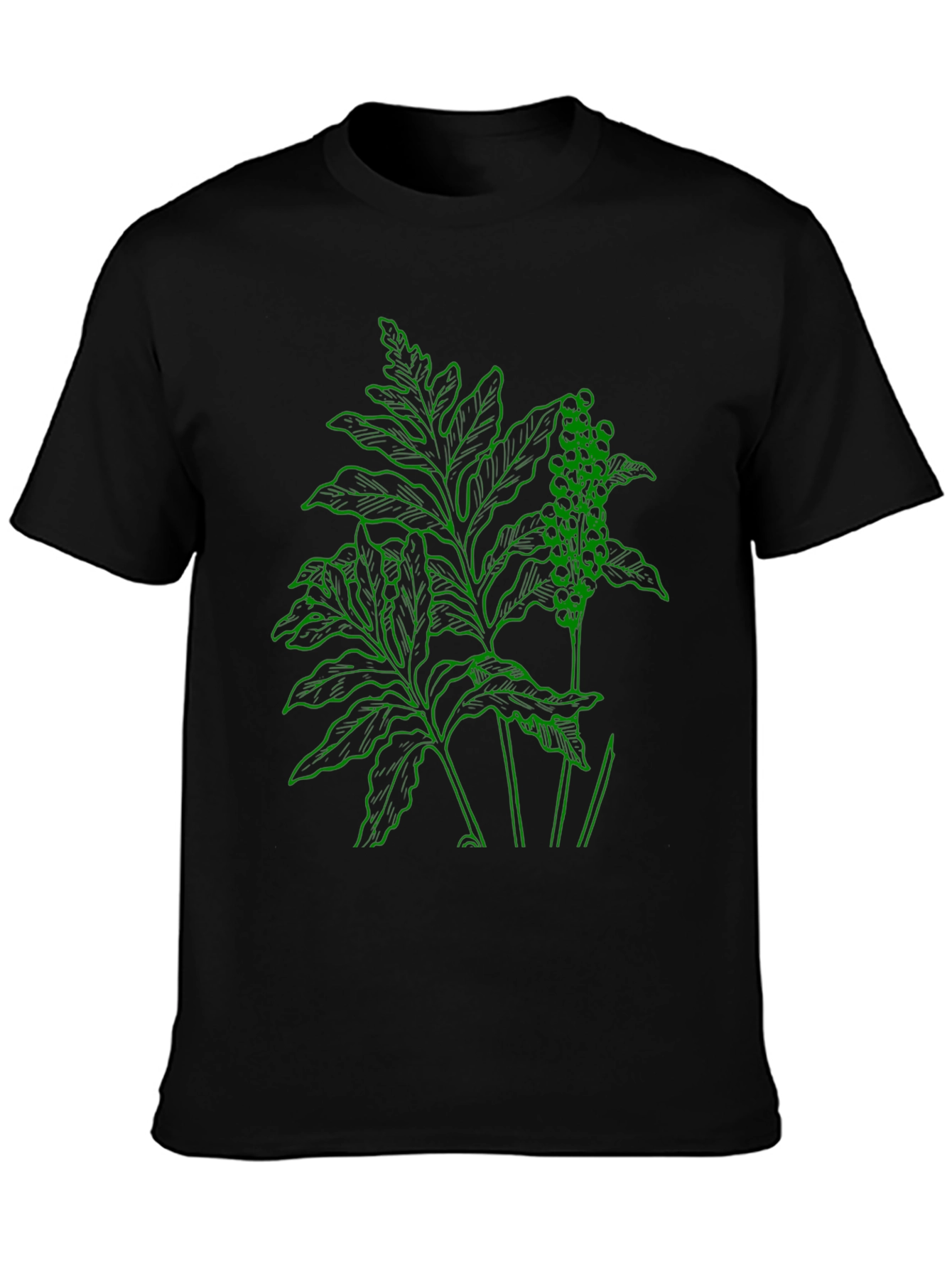 Botanical Green Graphic Black T-Shirt