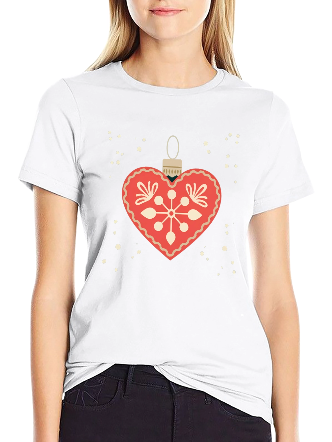 Festive Heart Ornament Graphic Tee - Holiday Style