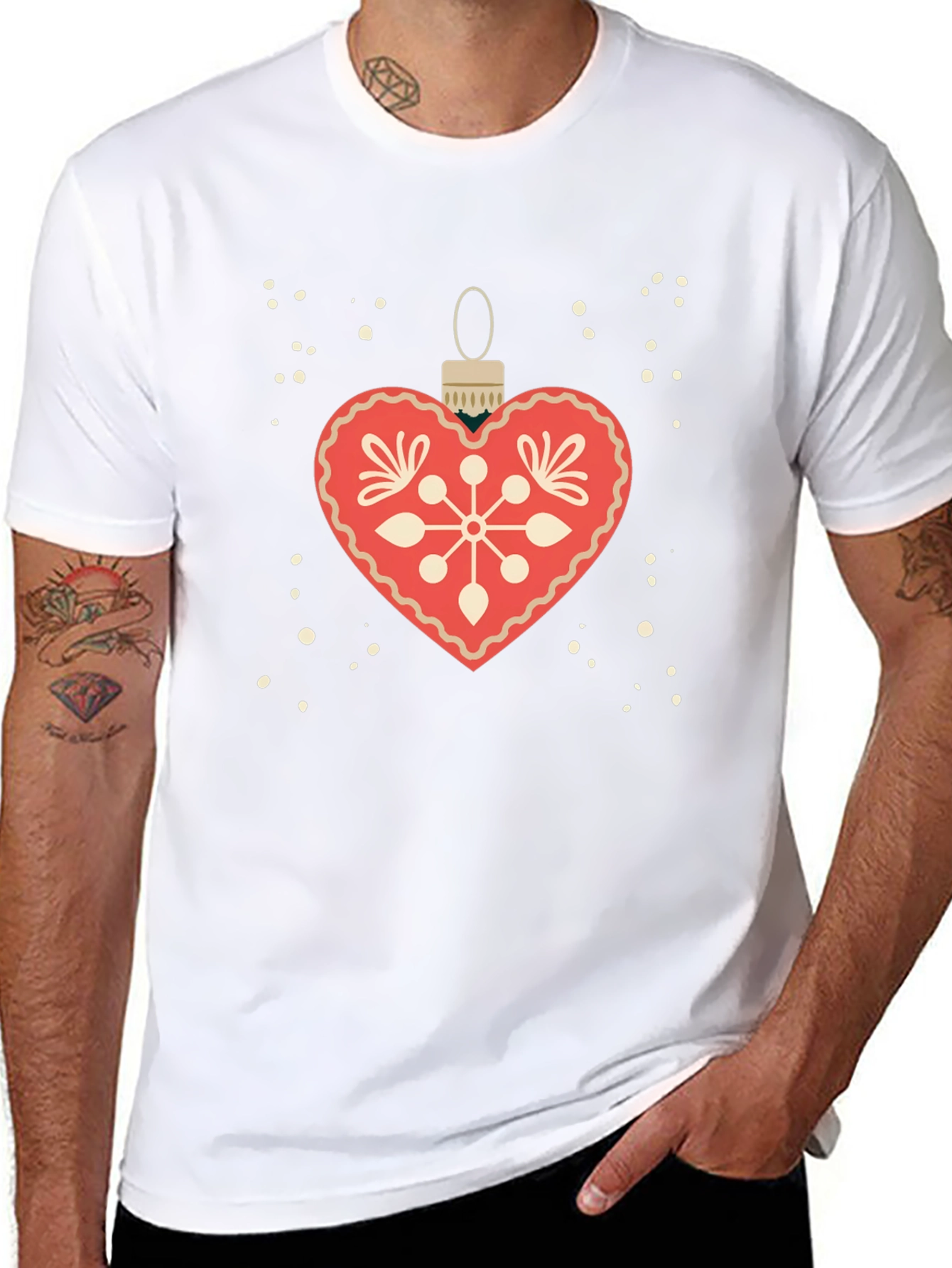 Festive Heart Ornament Graphic Tee - Holiday Style