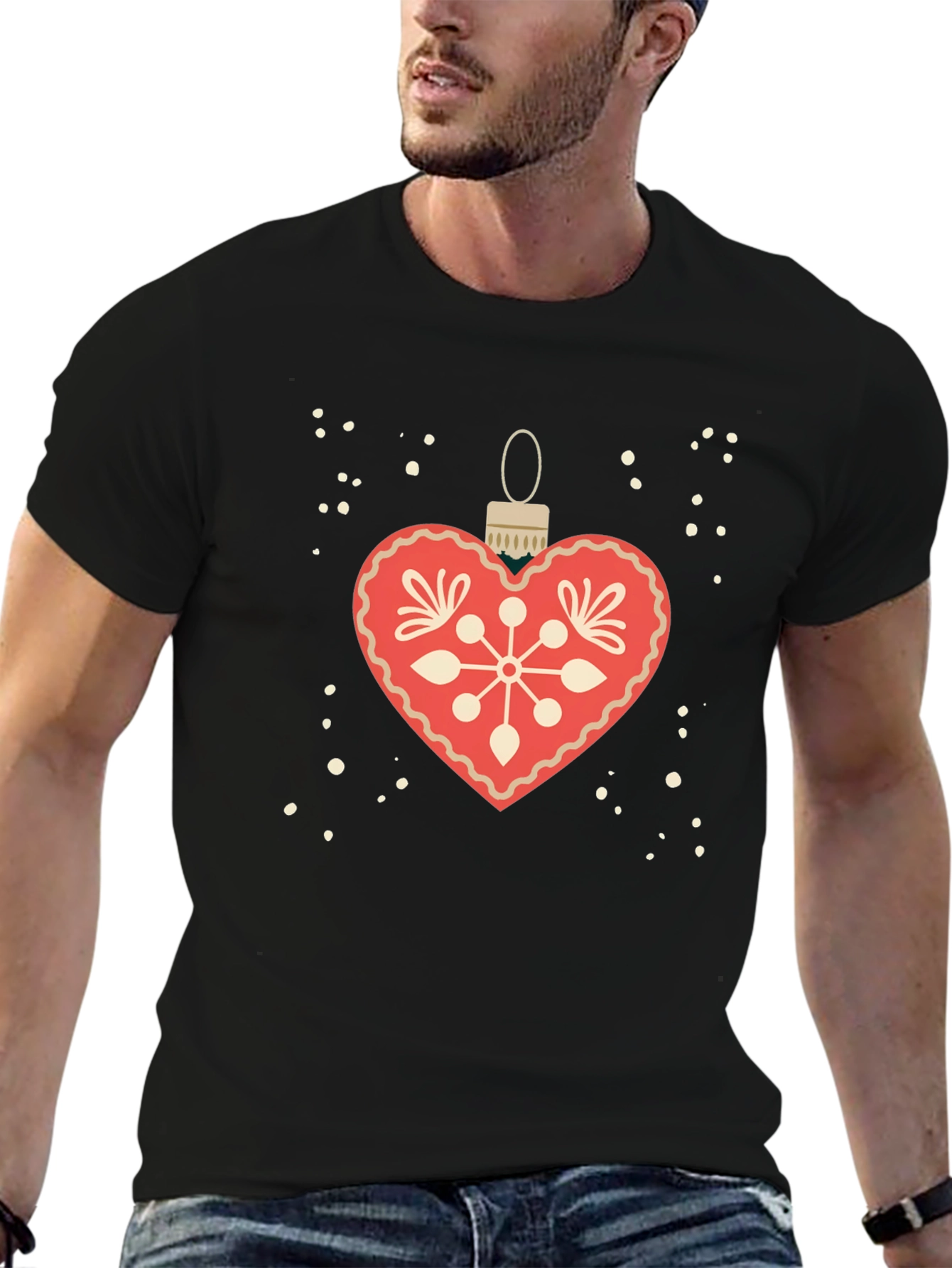 Festive Heart Ornament Graphic Tee - Holiday Style