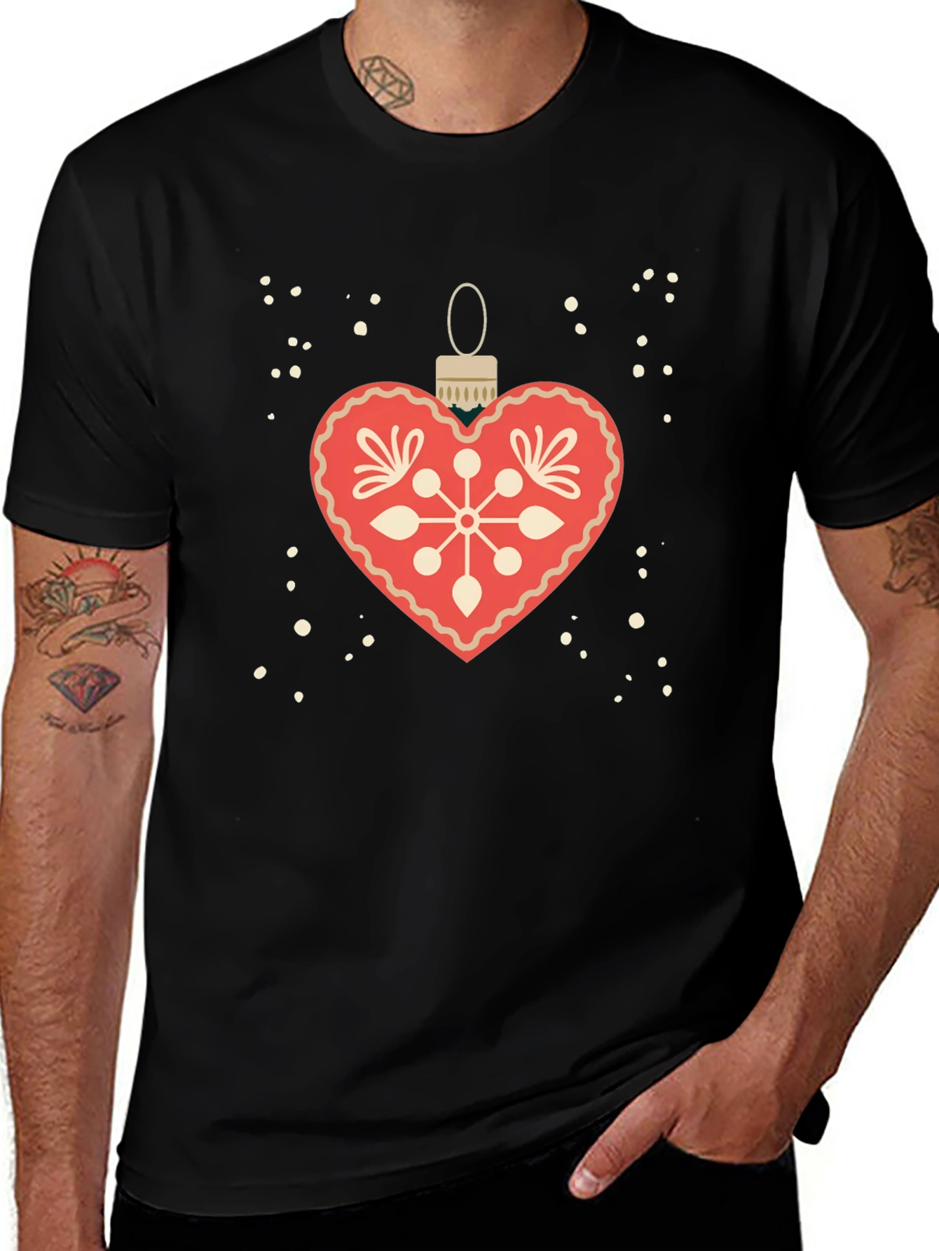 Festive Heart Ornament Graphic Tee - Holiday Style