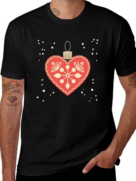 Festive Heart Ornament Graphic Tee - Holiday Style