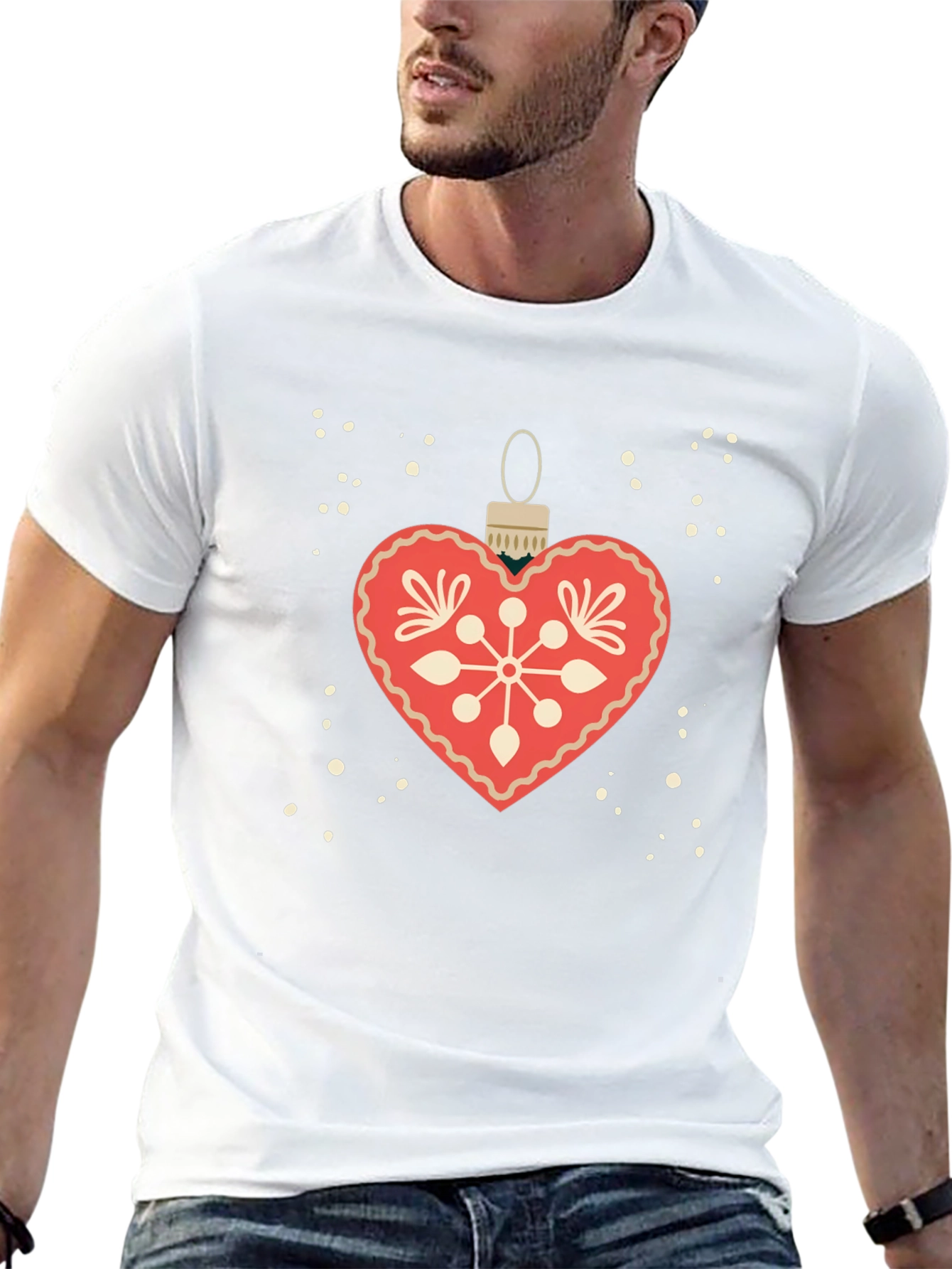 Festive Heart Ornament Graphic Tee - Holiday Style