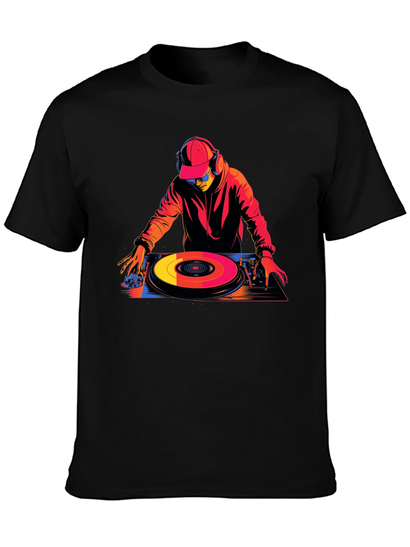 DJ Turntable Graphic Tee - Black Cotton Blend T-Shirt