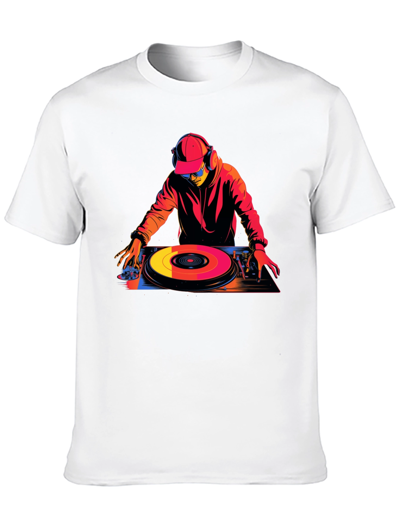 DJ Turntable Graphic Tee - Black Cotton Blend T-Shirt