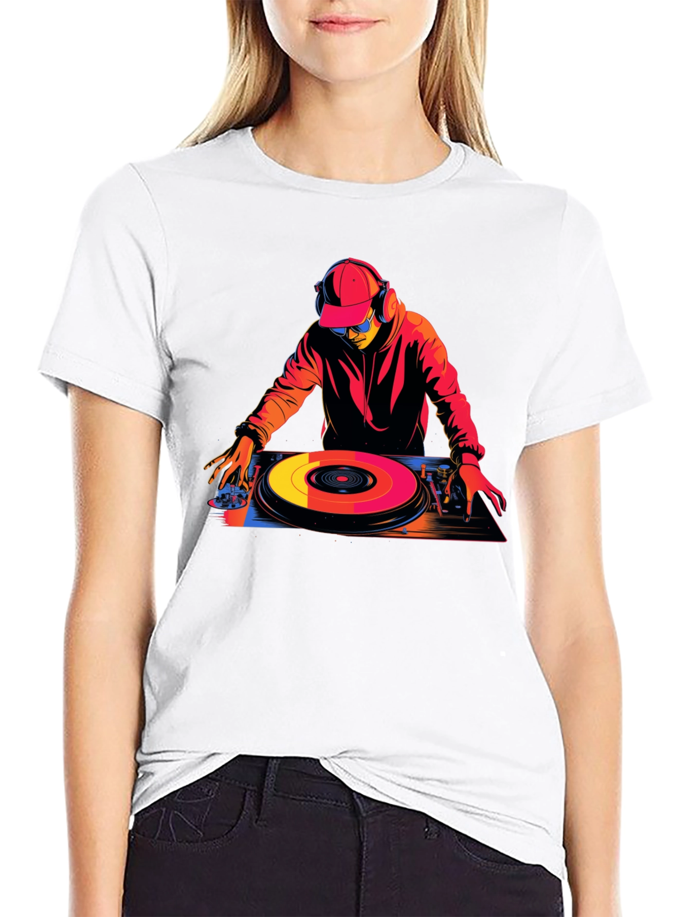 DJ Turntable Graphic Tee - Black Cotton Blend T-Shirt