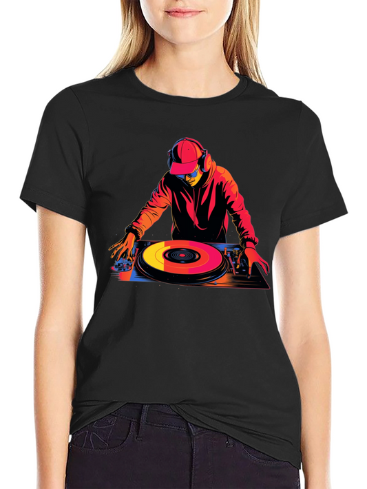 DJ Turntable Graphic Tee - Black Cotton Blend T-Shirt
