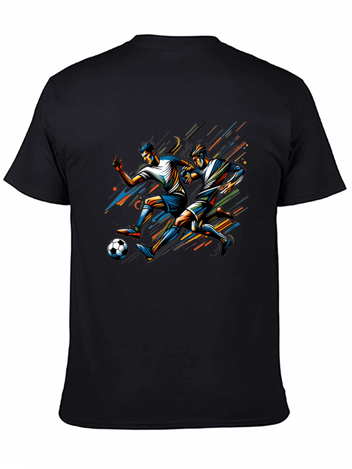 Soccer Players Graphic Tee - Black Cotton T-Shirt