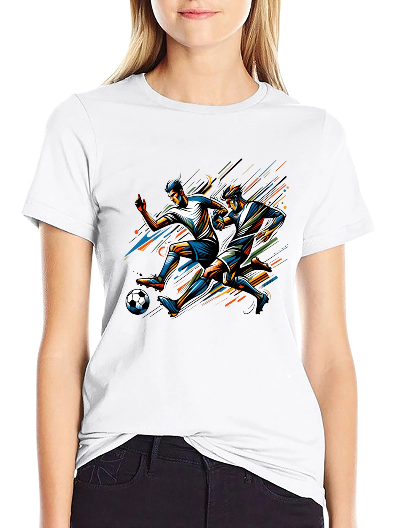 Soccer Players Graphic Tee - Black Cotton T-Shirt