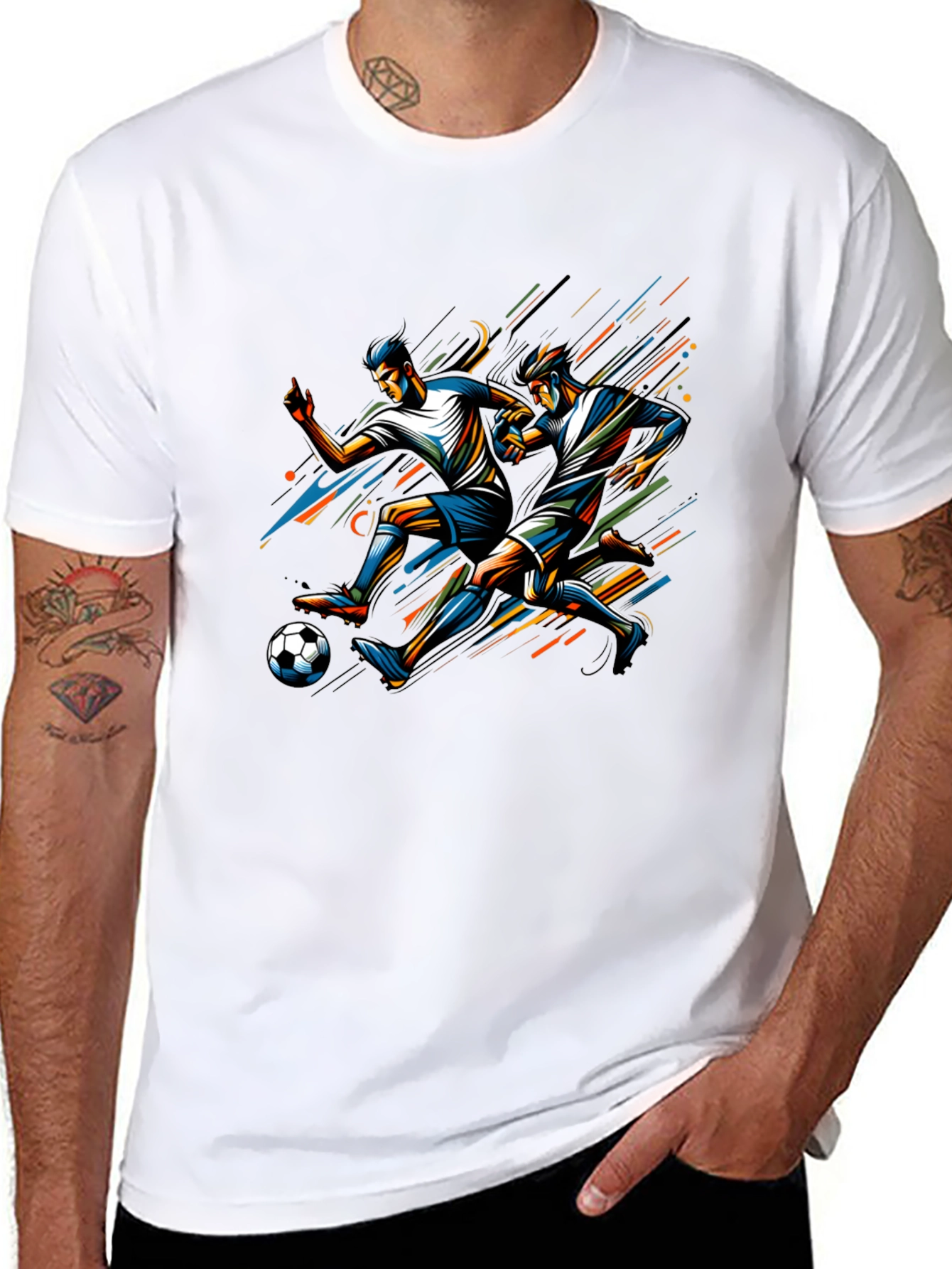Soccer Players Graphic Tee - Black Cotton T-Shirt
