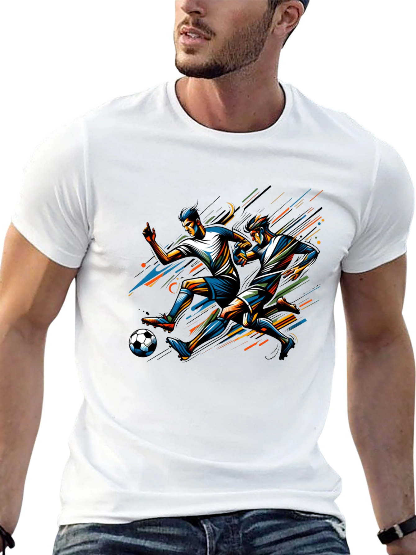 Soccer Players Graphic Tee - Black Cotton T-Shirt