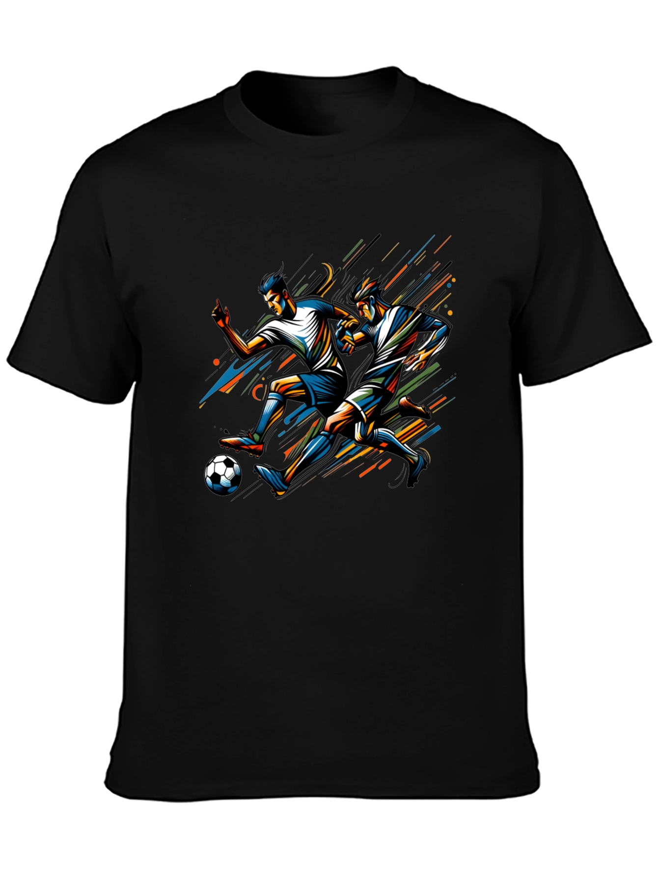 Soccer Players Graphic Tee - Black Cotton T-Shirt