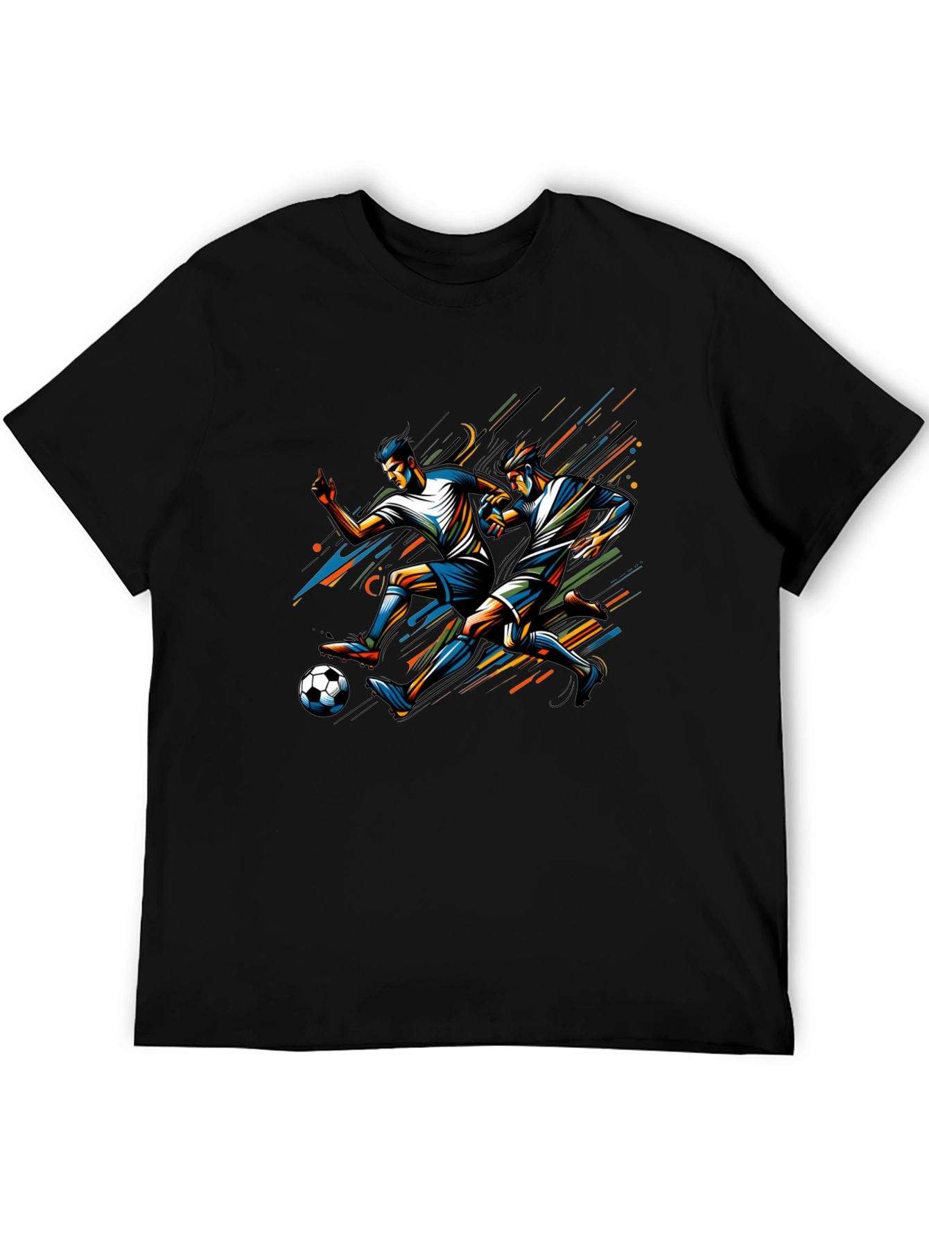 Soccer Players Graphic Tee - Black Cotton T-Shirt