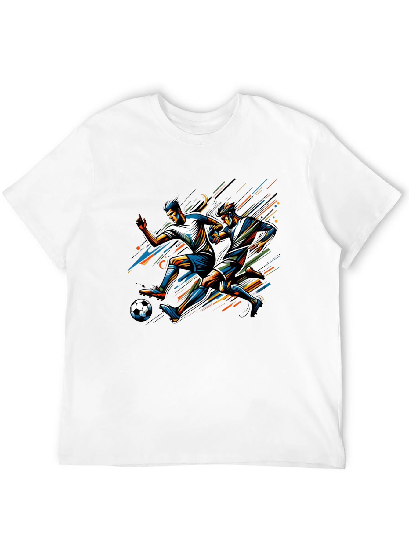 Soccer Players Graphic Tee - Black Cotton T-Shirt