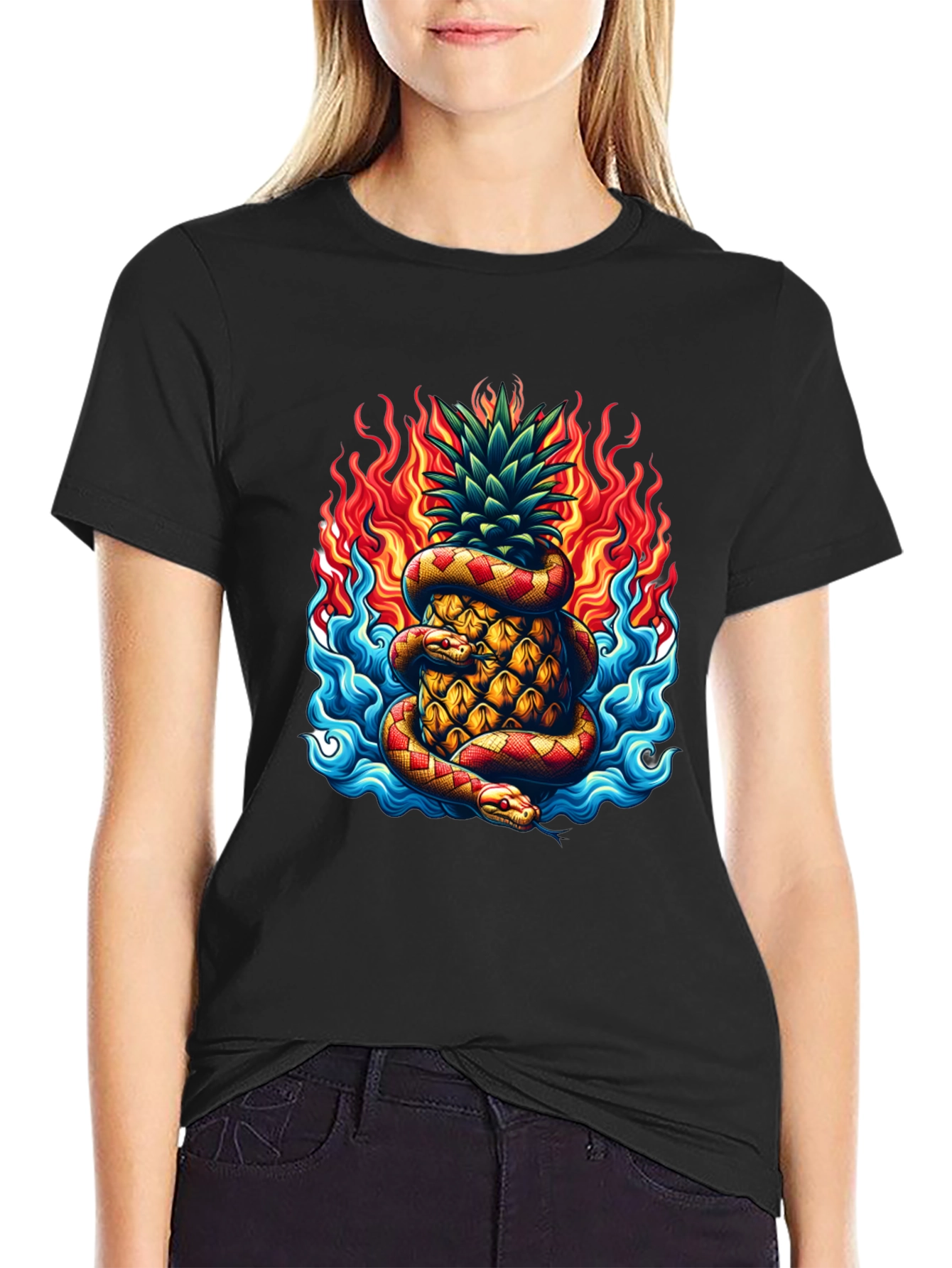 Pineapple & Snake Graphic Tee - Fiery Design