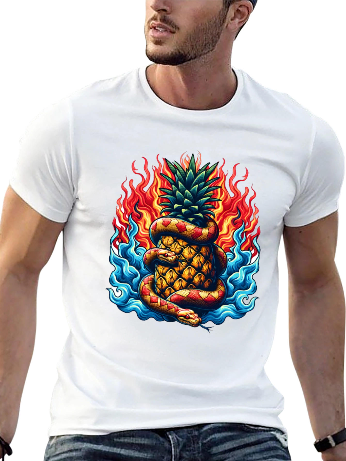Pineapple & Snake Graphic Tee - Fiery Design