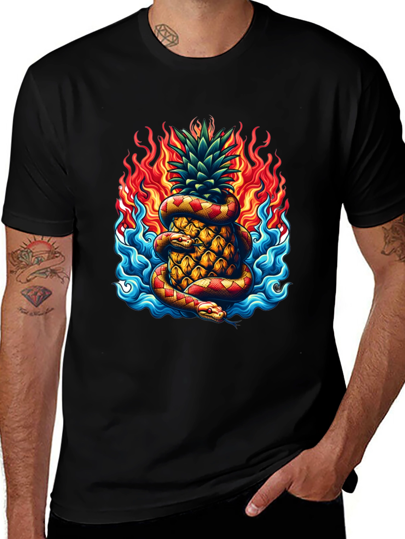 Pineapple & Snake Graphic Tee - Fiery Design