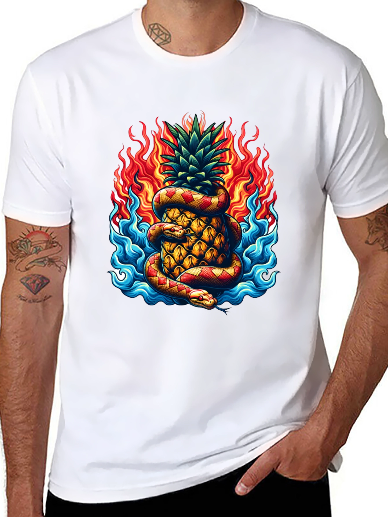 Pineapple & Snake Graphic Tee - Fiery Design