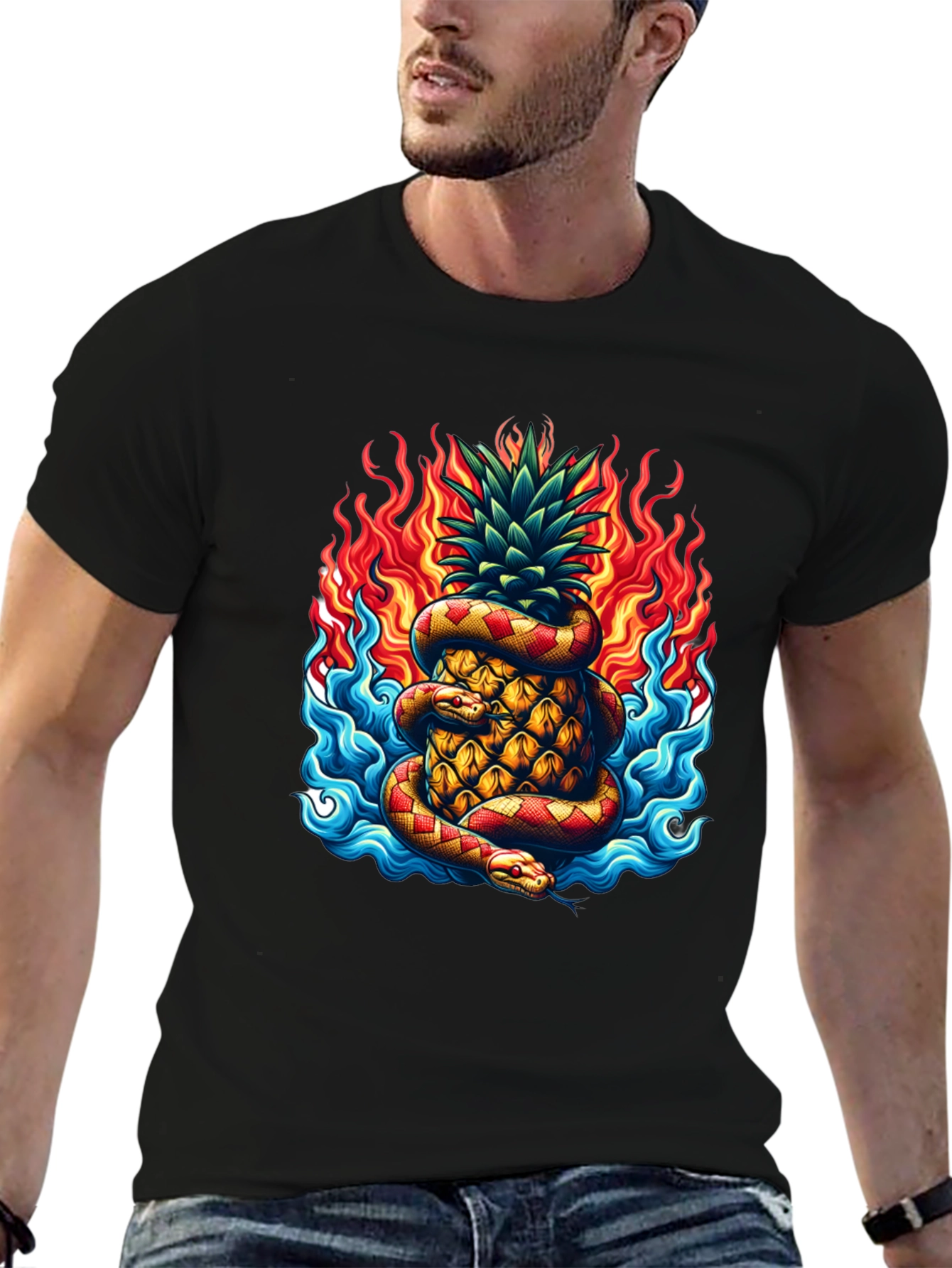 Pineapple & Snake Graphic Tee - Fiery Design